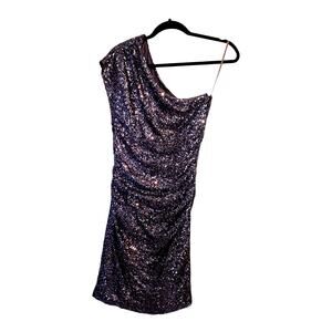 Lauren Ralph Lauren Evening Gray Silver Sequin One Shoulder Mini Dress Size 4